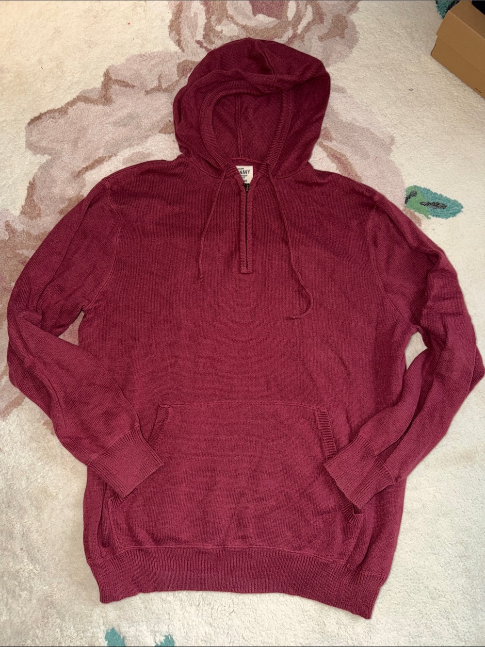 Old Navy Men's Burgundy Half-Zip Hooded Sweater